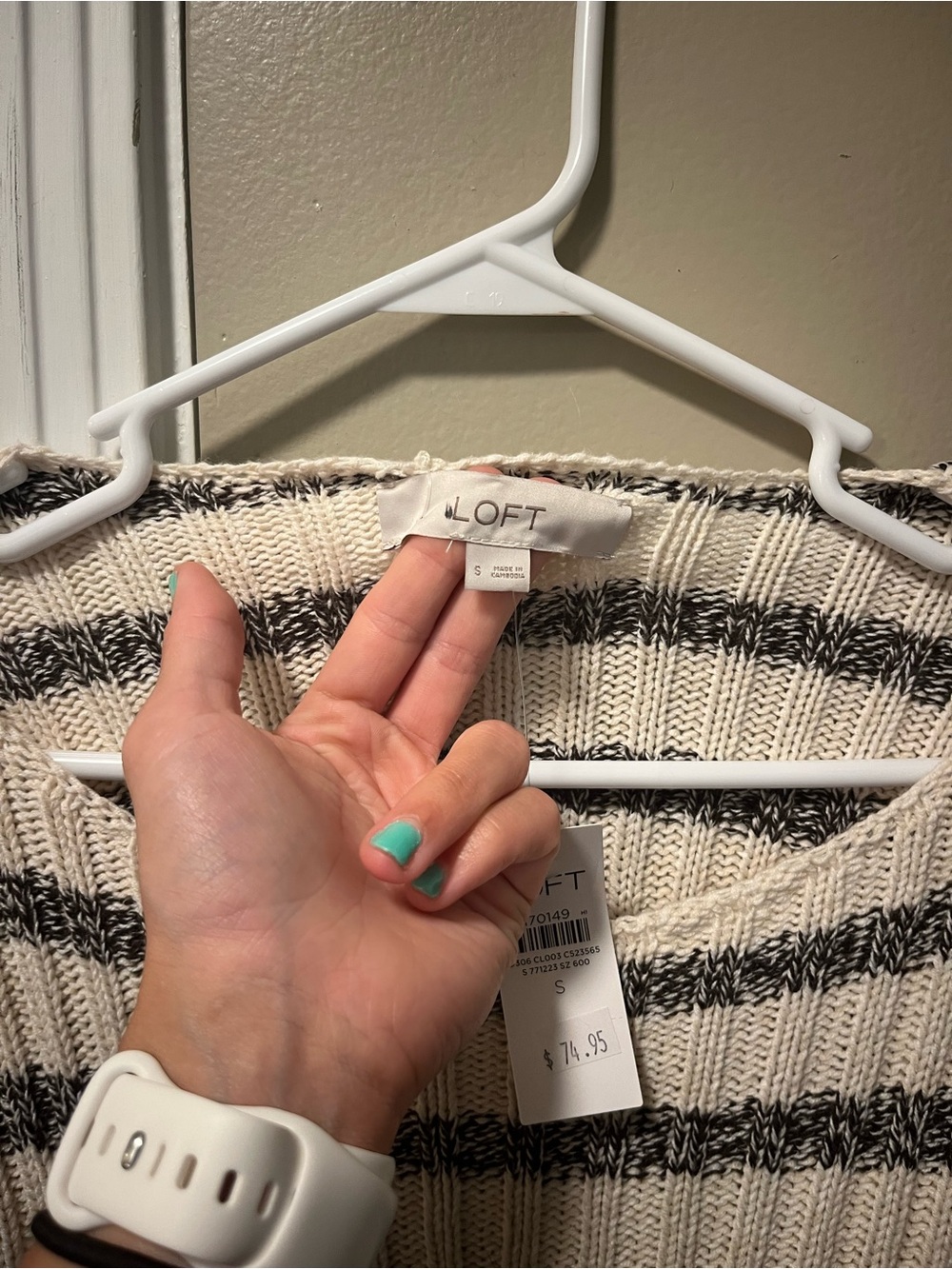 LOFT Striped Crewneck Sweater in Cream and Brown - Picture 5 of 6